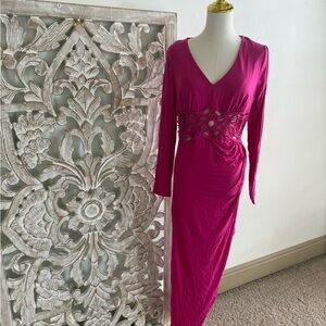 Hot Pink Crochet Cutout Maxi Dress – Boho Glam